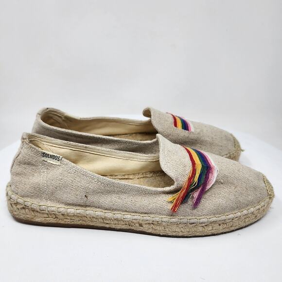 Soludos Rainbow Smoking Slipper Women 10 Cream Canvas Rainbow Espadrille - Picture 3 of 11
